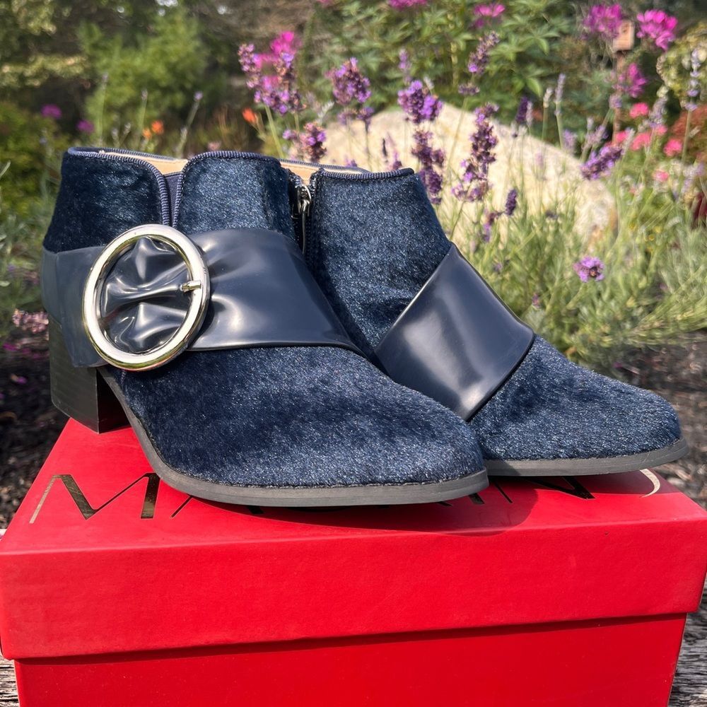 Faux Fur Pointed-Toe Mid Block Heel Ankle Boots